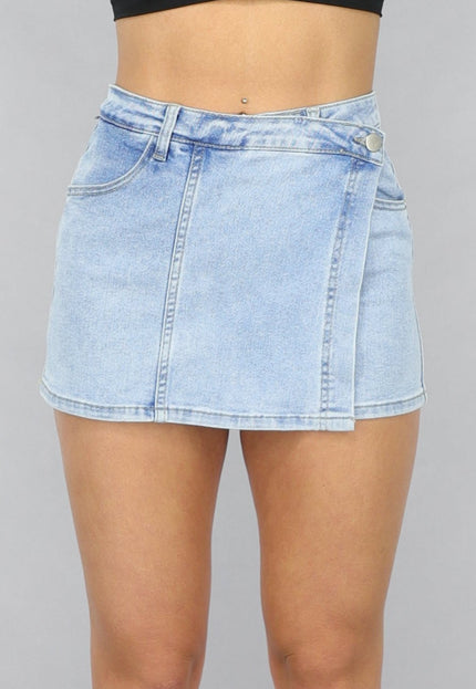 Redial Jeans Lichtblauwe Denim Overslag Skort