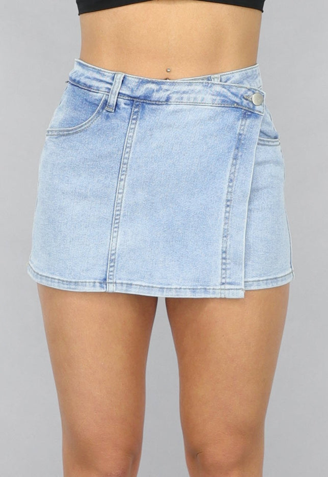 Redial Jeans Lichtblauwe Denim Overslag Skort