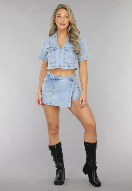 Redial Jeans Lichtblauwe Denim Overslag Skort