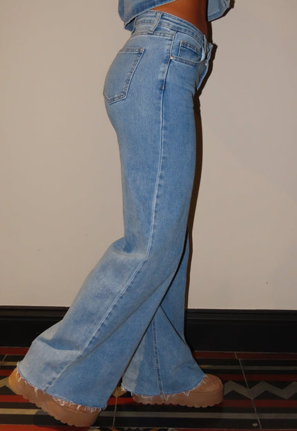 OP=OP.10.NL Lichtblauwe Stretch Wide Leg Jeans