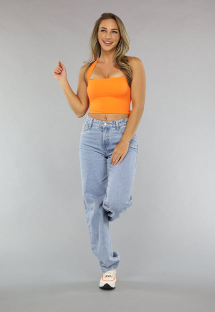 OP=OP.04.NL Lichtblauwe Washed Mom Fit Spijkerbroek