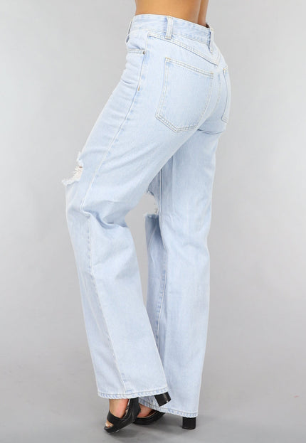 OP=OP.03.S Lichtblauwe Wijde Jeans met Knie Scheuren