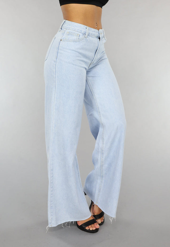 Redial Jeans Lichte Wide Leg Spijkerbroek met Gerafelde Pijpen