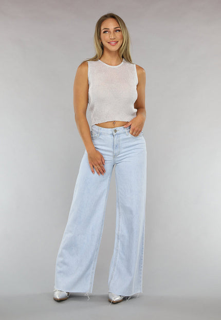 Redial Jeans Lichte Wide Leg Spijkerbroek met Gerafelde Pijpen