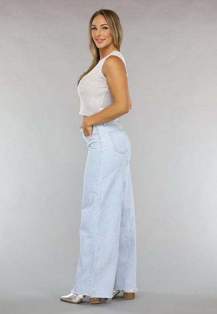 Redial Jeans Lichte Wide Leg Spijkerbroek met Gerafelde Pijpen