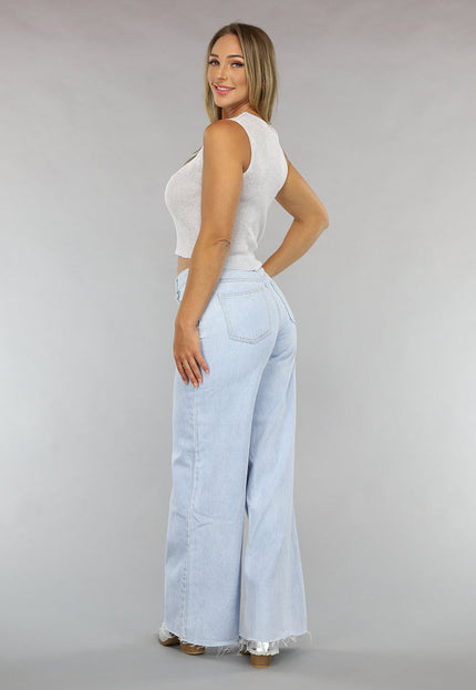 Redial Jeans Lichte Wide Leg Spijkerbroek met Gerafelde Pijpen