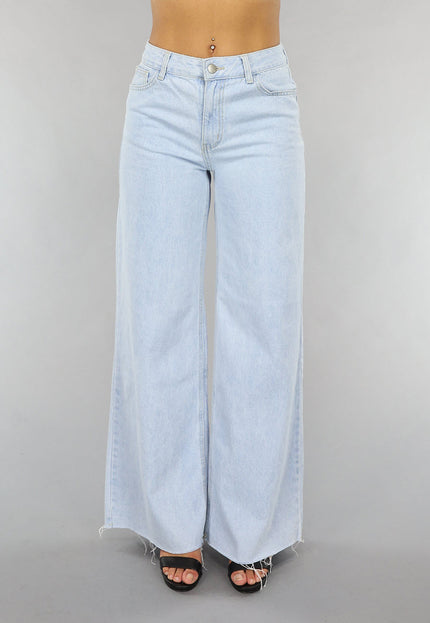 Redial Jeans Lichte Wide Leg Spijkerbroek met Gerafelde Pijpen