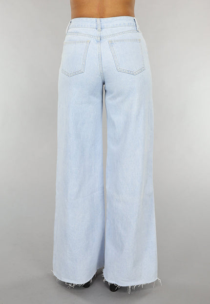 Redial Jeans Lichte Wide Leg Spijkerbroek met Gerafelde Pijpen