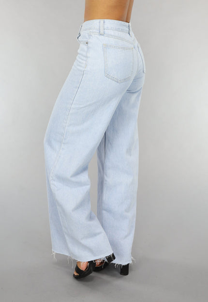 Redial Jeans Lichte Wide Leg Spijkerbroek met Gerafelde Pijpen