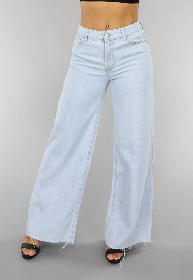 Redial Jeans Lichte Wide Leg Spijkerbroek met Gerafelde Pijpen