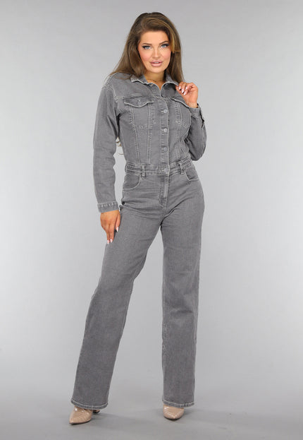 Redial Jeans Lichtgrijze Denim Jumpsuit met Stretch