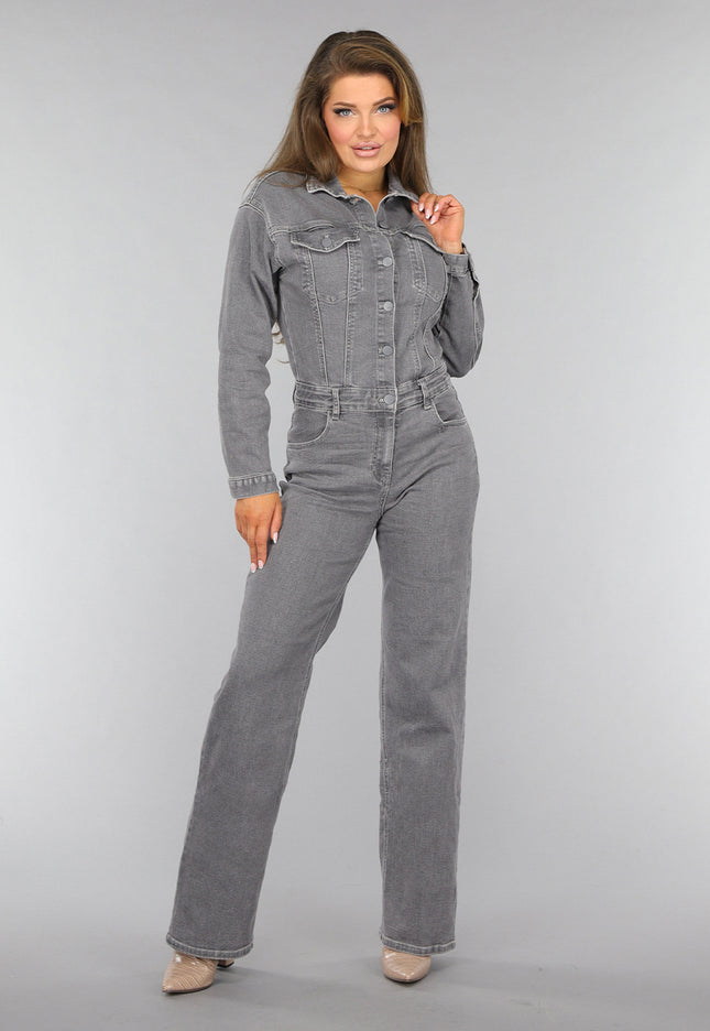 Redial Jeans Lichtgrijze Denim Jumpsuit met Stretch