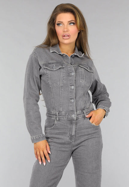 Redial Jeans Lichtgrijze Denim Jumpsuit met Stretch