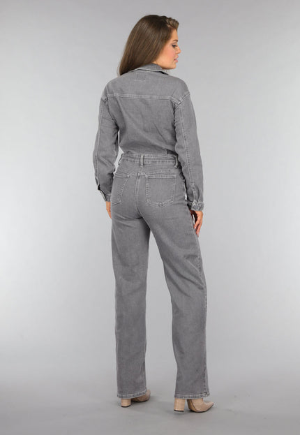 Redial Jeans Lichtgrijze Denim Jumpsuit met Stretch