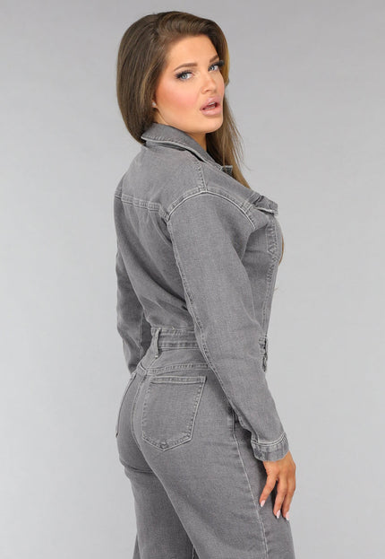 Redial Jeans Lichtgrijze Denim Jumpsuit met Stretch