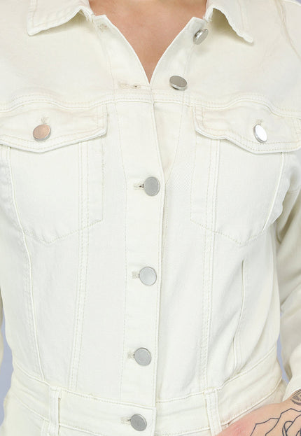 Redial Jeans Longsleeve Straight Leg Jeans Jumpsuit in Crème