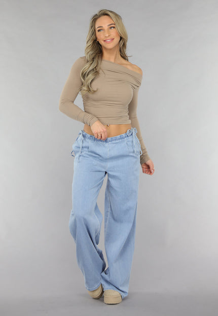Redial Jeans Low Waist Tall Wide Leg Jeans met Strikdetails