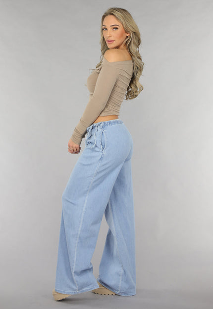 Redial Jeans Low Waist Tall Wide Leg Jeans met Strikdetails