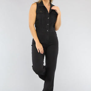 Redial Jeans Mouwloze Zwarte Spijkerstof Jumpsuit