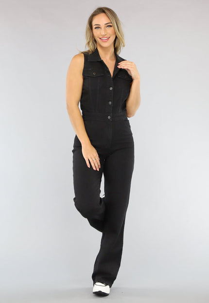 Redial Jeans Mouwloze Zwarte Spijkerstof Jumpsuit