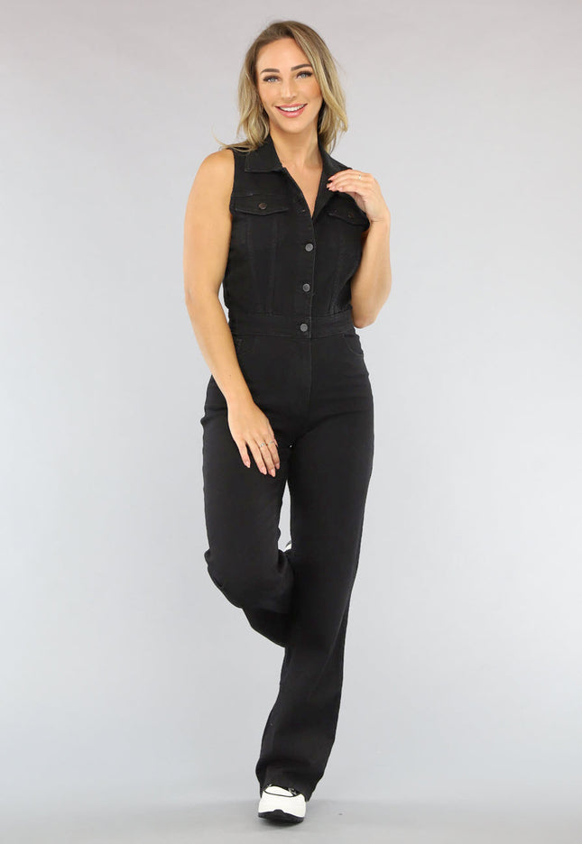 Redial Jeans Mouwloze Zwarte Spijkerstof Jumpsuit