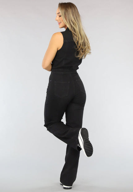 Redial Jeans Mouwloze Zwarte Spijkerstof Jumpsuit
