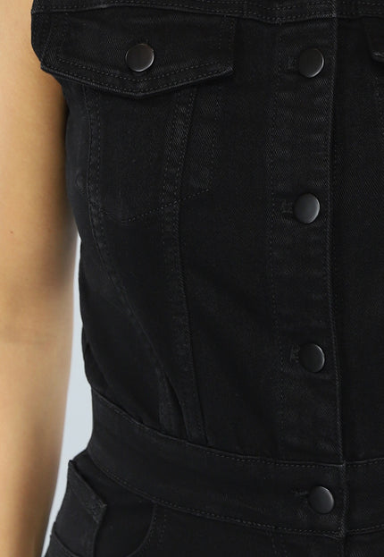 Redial Jeans Mouwloze Zwarte Spijkerstof Jumpsuit