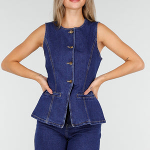 Redial Jeans Peplum Denim Top Met Knopen