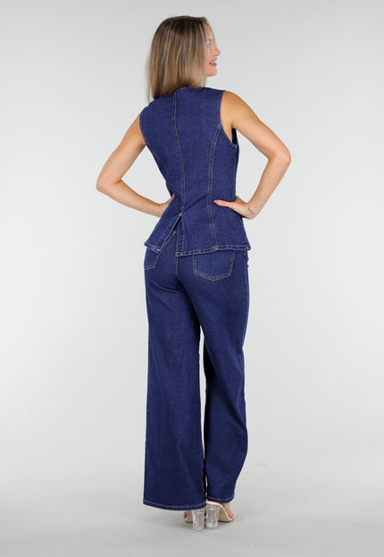 Redial Jeans Peplum Denim Top Met Knopen