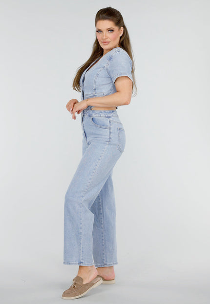 Redial Jeans Petite Denim Jumpsuit met Cut-outs en Knopen