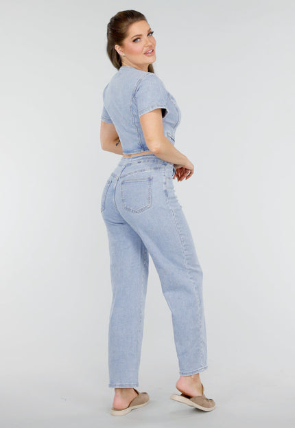Redial Jeans Petite Denim Jumpsuit met Cut-outs en Knopen