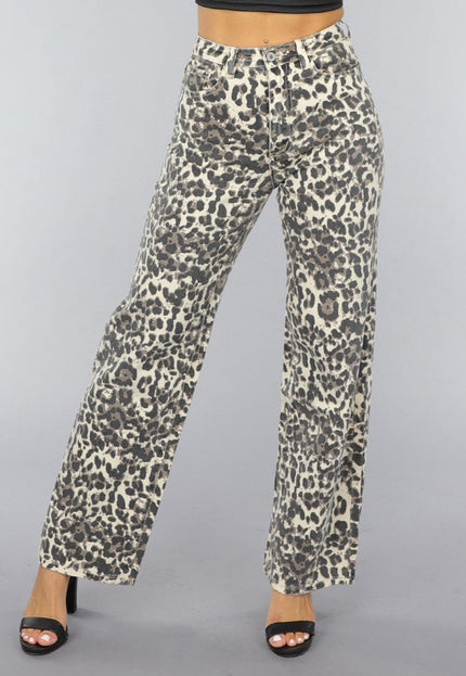 OP=OP.40.NL Straight Leg High Waist Panterprint Jeans