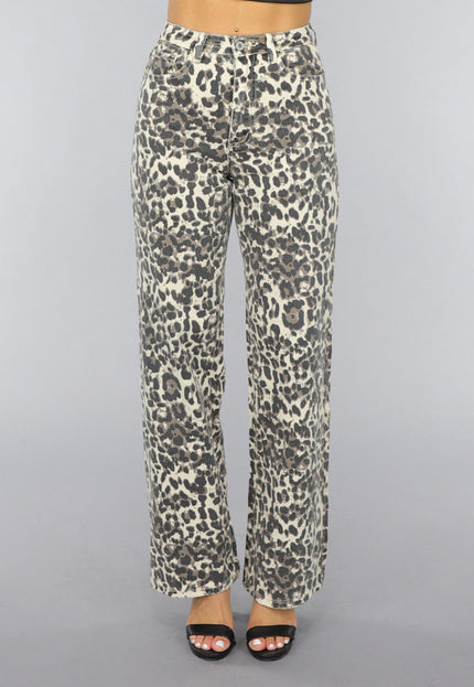 OP=OP.40.NL Straight Leg High Waist Panterprint Jeans