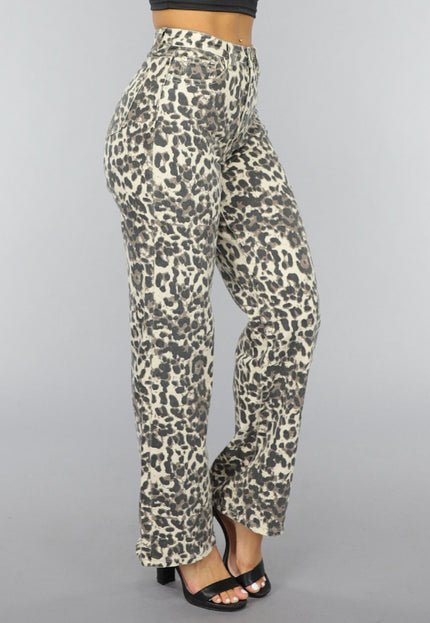 OP=OP.40.NL Straight Leg High Waist Panterprint Jeans