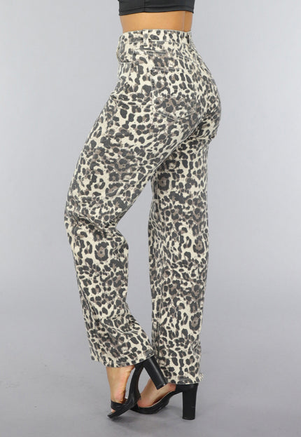 OP=OP.40.NL Straight Leg High Waist Panterprint Jeans