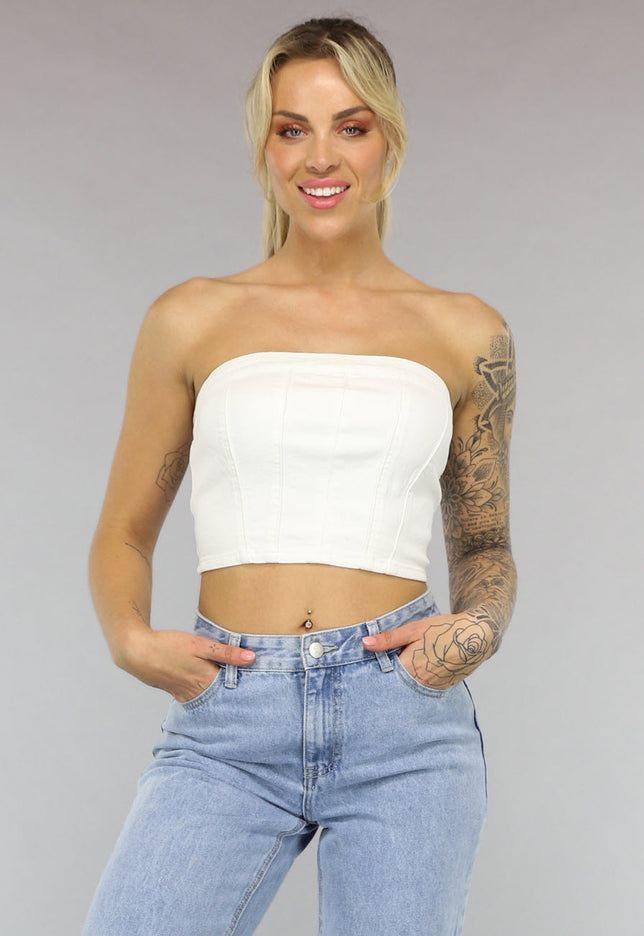 OP=OP.33.NL Witte Strapless Denim Crop Top