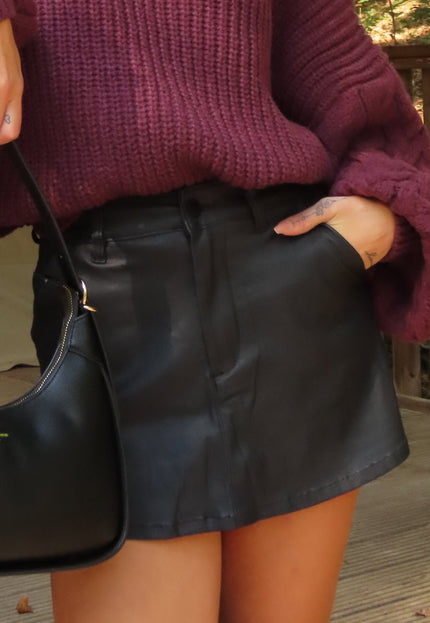 Redial Jeans Zwart Lederlook Broekrokje