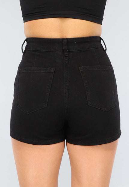 Redial Jeans Zwarte Denim Overslag Skort met Knoopjes