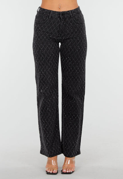 OP=OP.50.NL Zwarte Glitter Straight Stretch Jeans