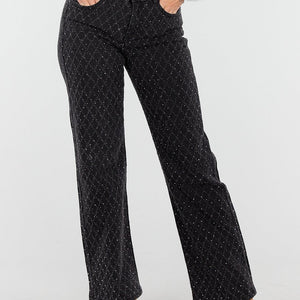 OP=OP.50.NL Zwarte Glitter Straight Stretch Jeans