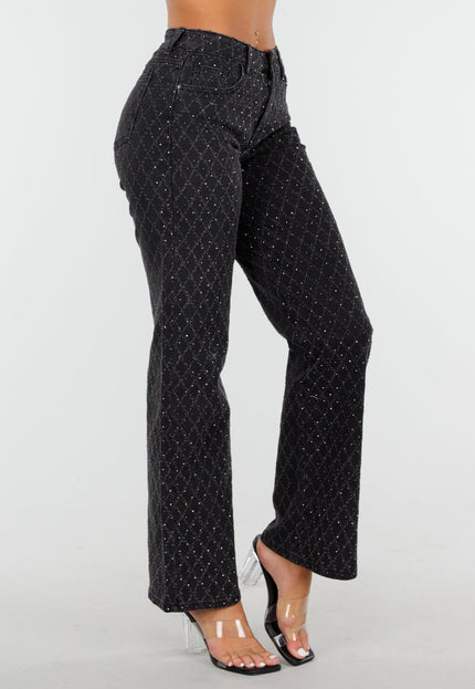 OP=OP.50.NL Zwarte Glitter Straight Stretch Jeans