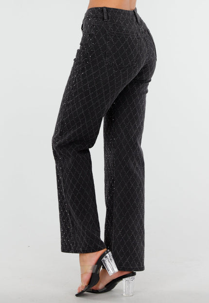 OP=OP.50.NL Zwarte Glitter Straight Stretch Jeans