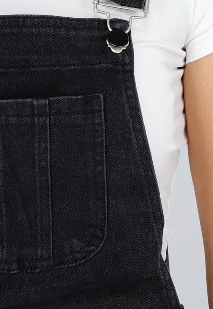 OP=OP.49.NL Zwarte Mouwloze Tuinbroek met Knoopsluiting