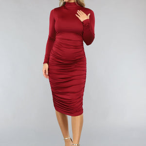 OP=OP.38.R Rode Geplooide Bodycon Jurk