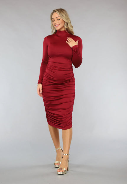 OP=OP.38.R Rode Geplooide Bodycon Jurk