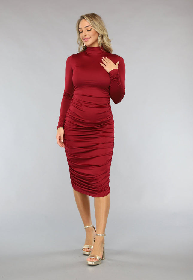 OP=OP.38.R Rode Geplooide Bodycon Jurk