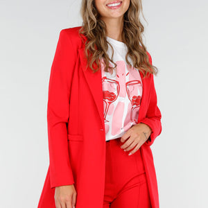 OP=OP.38.NL Rode Halflange Stretch Blazer