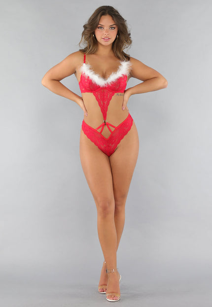 Rode Kanten Kerst Lingerie Bodysuit