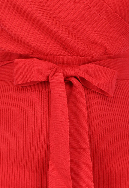 Rode Off-Shoulder Rib Jurk