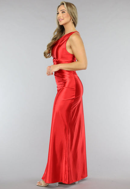 Rode Satijnen Avondjurk